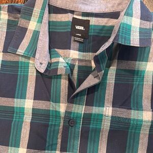 Vans Men's Green and Blue Plaid Shirt
